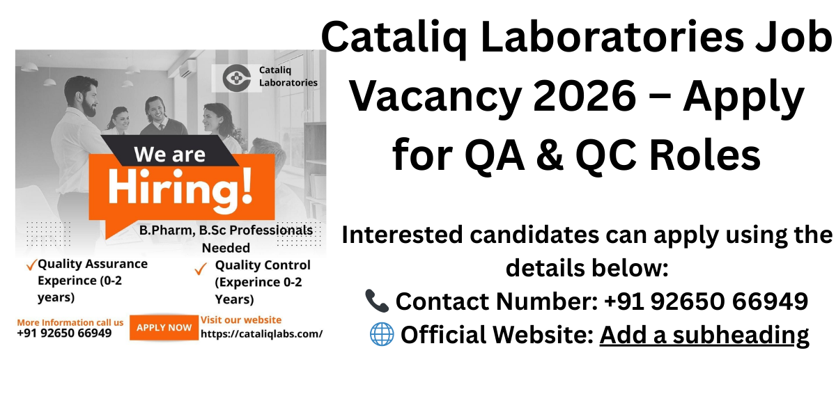 Cataliq Laboratories Job Vacancy