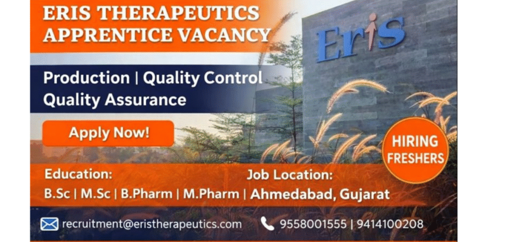 Eris Therapeutics Apprentice Vacancy in Ahmedabad
