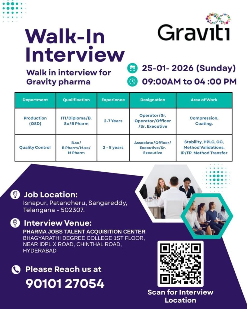 Graviti Pharma Walk-In Interview 2026