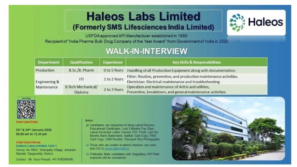 Haleos Labs Limited Walk in Interview 2026