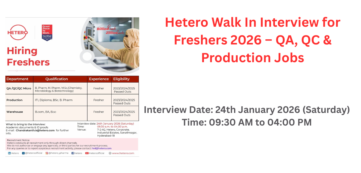 Hetero Walk In Interview for Freshers 2026