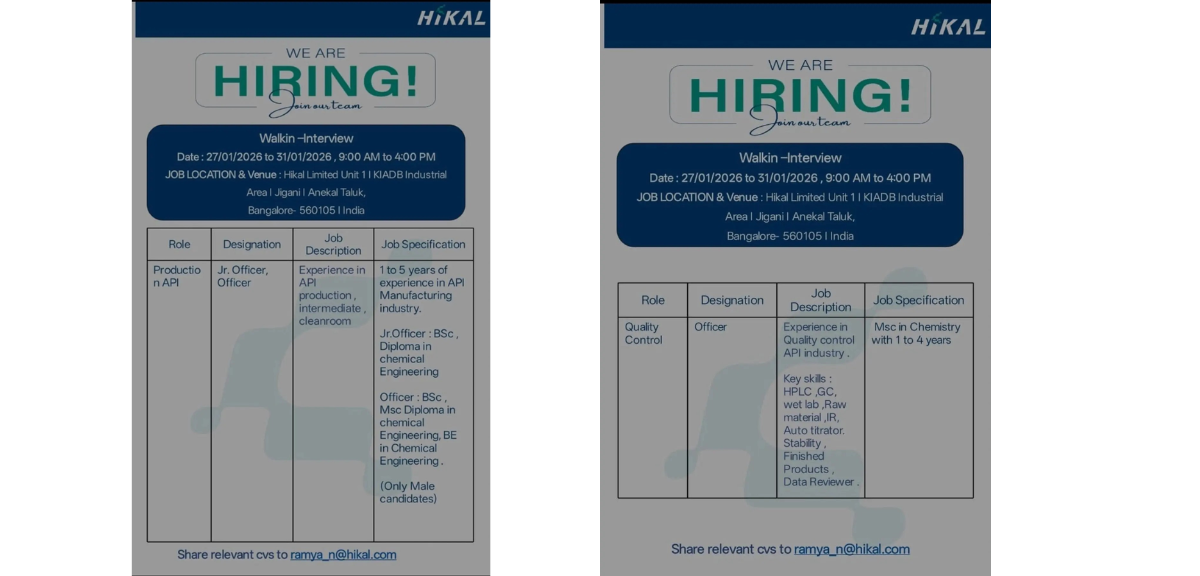Hikal Walk-in Interview Bangalore