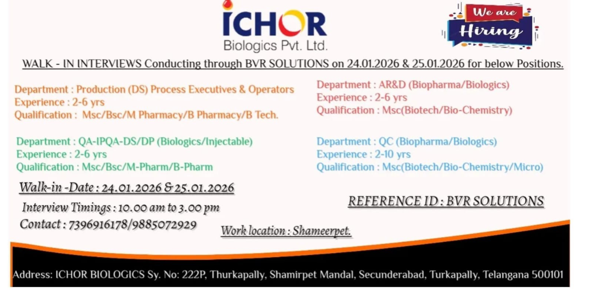 ICHOR Biologics Walk-In Interview 2026