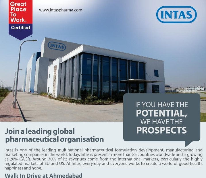 Intas Pharmaceuticals Walk-in Drive Ahmedabad