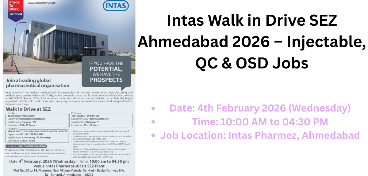 Intas Walk in Drive SEZ Ahmedabad
