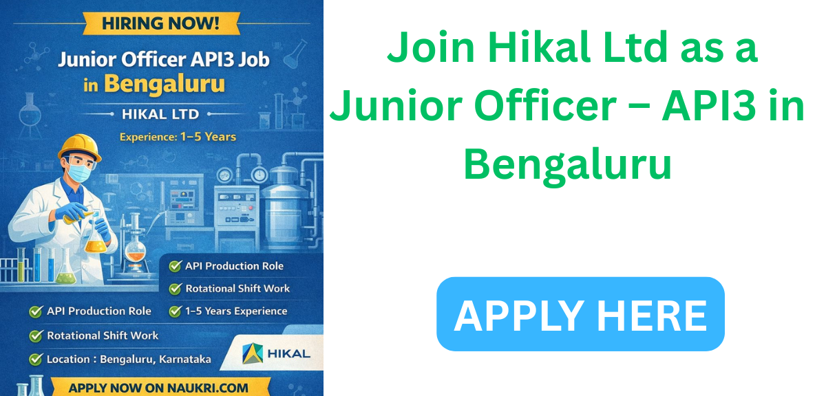 Junior Officer API3 Job in Bengaluru