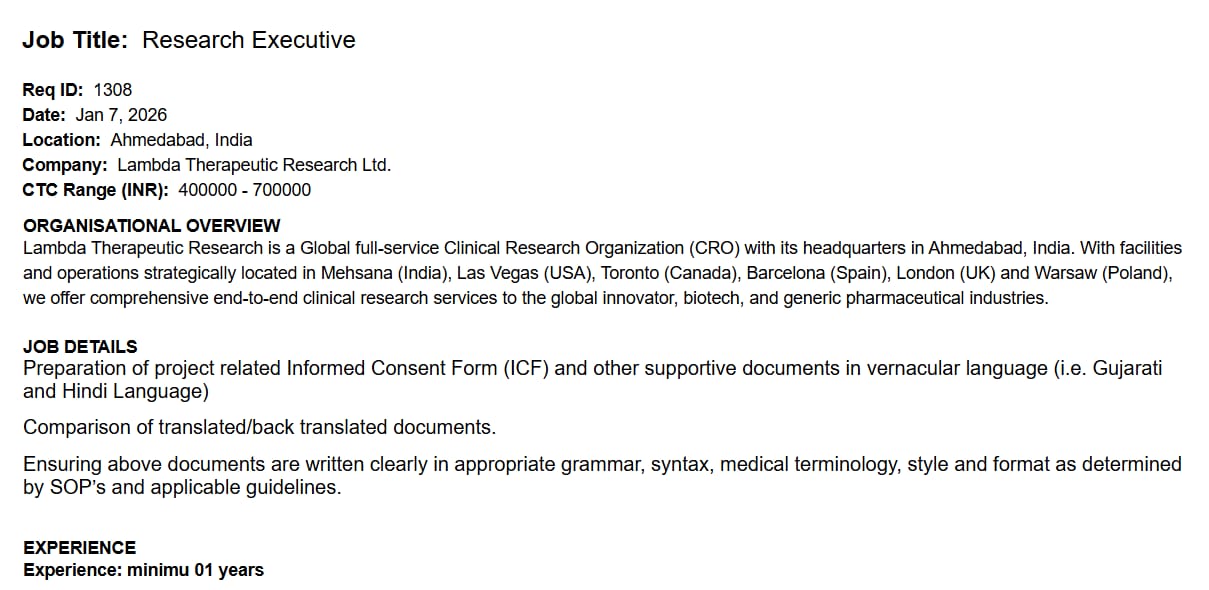 Lambda Therapeutic Research Executive Job