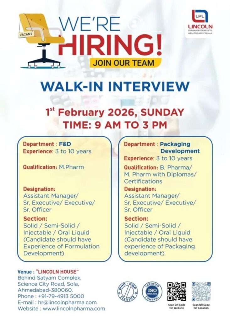 Lincoln Pharma Walk-In Interview Ahmedabad