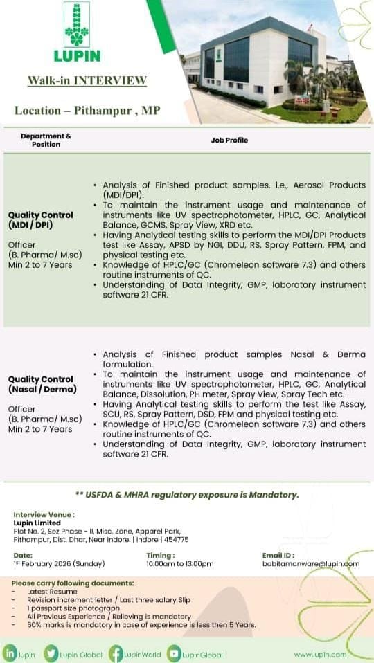Lupin Walk-In Interview 2026