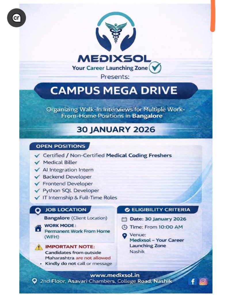 Medical coding freshers walk in interview at Nashik