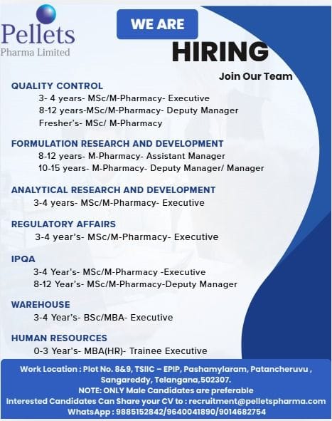 Pellets Pharma Limited job vacancy