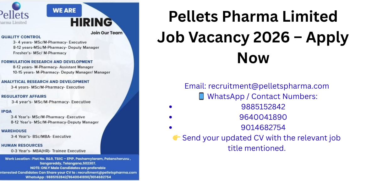 Pellets Pharma Limited job vacancy