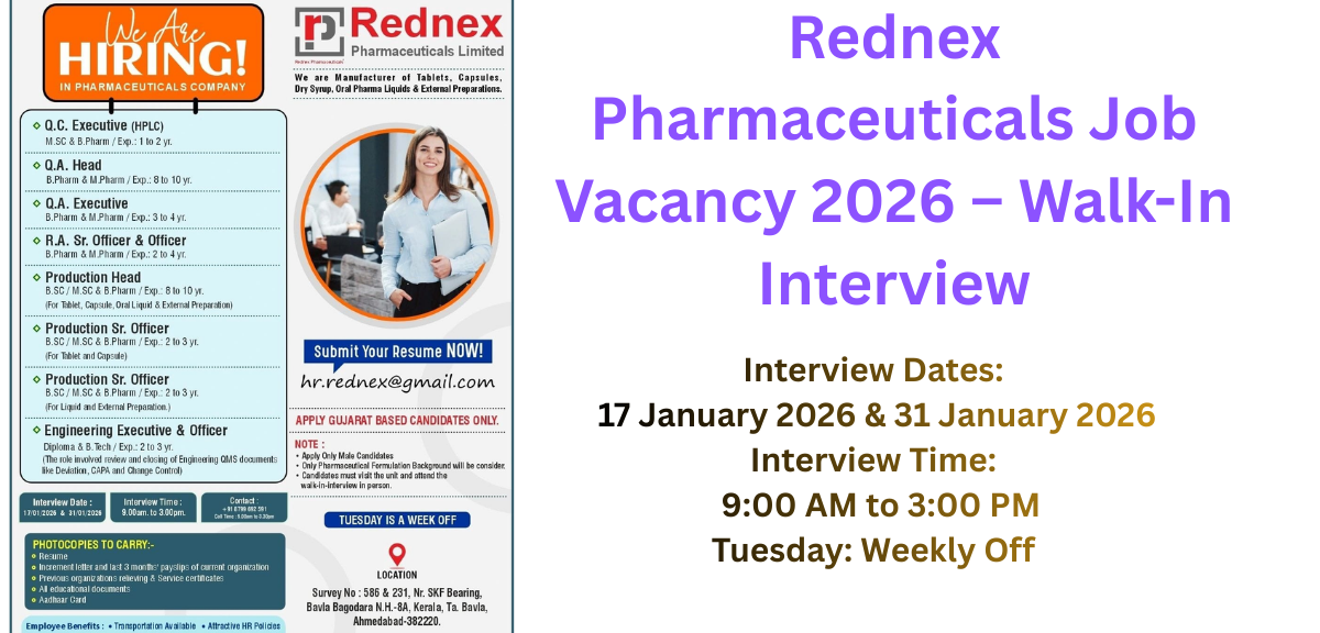 Rednex Pharmaceuticals Job Vacancy 2026