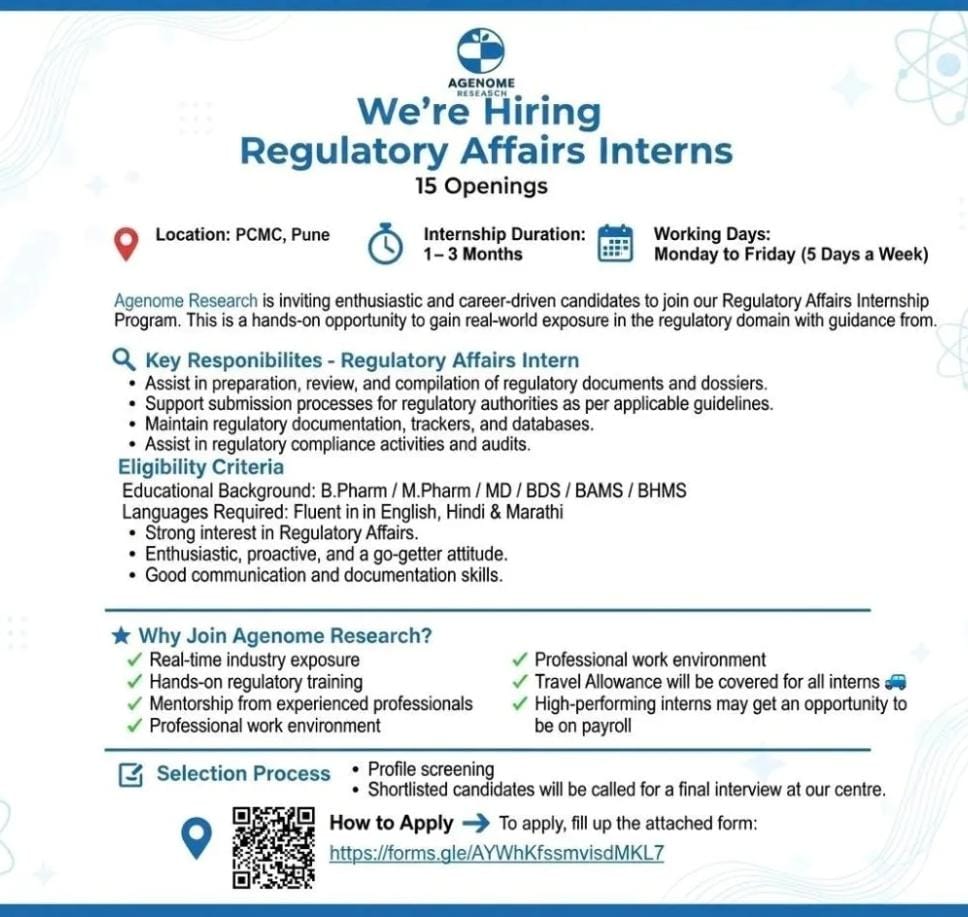 Regulatory Affairs Internship in Pune
