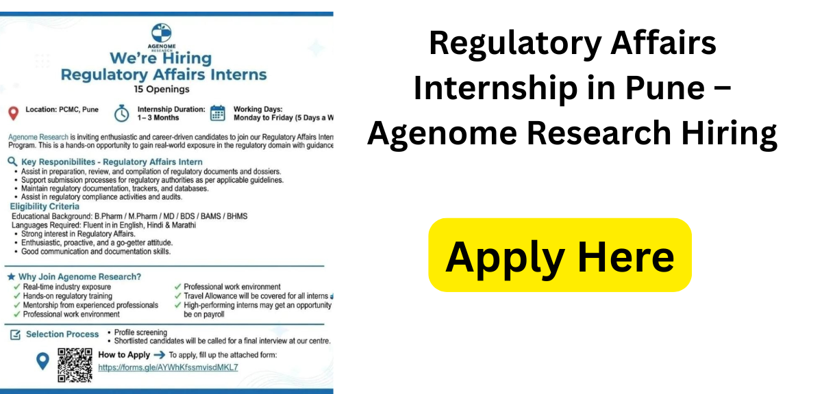 Regulatory Affairs Internship in Pune