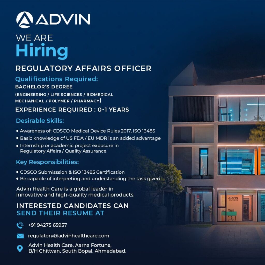 Regulatory Affairs Officer Job in Ahmedabad