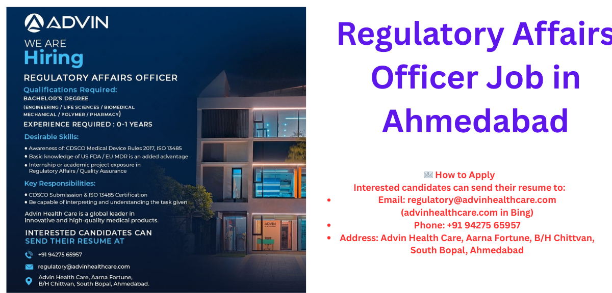 Regulatory Affairs Officer Job in Ahmedabad