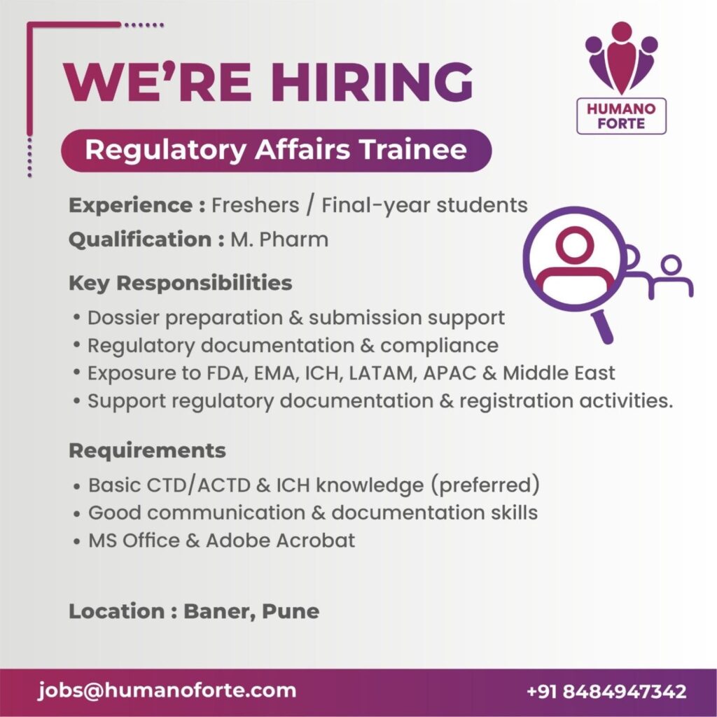 Regulatory Affairs Trainee Vacancy 2026