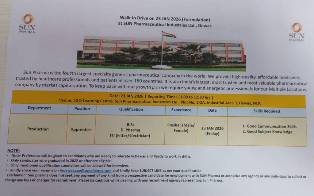 Sun Pharma Walk In Drive 2026