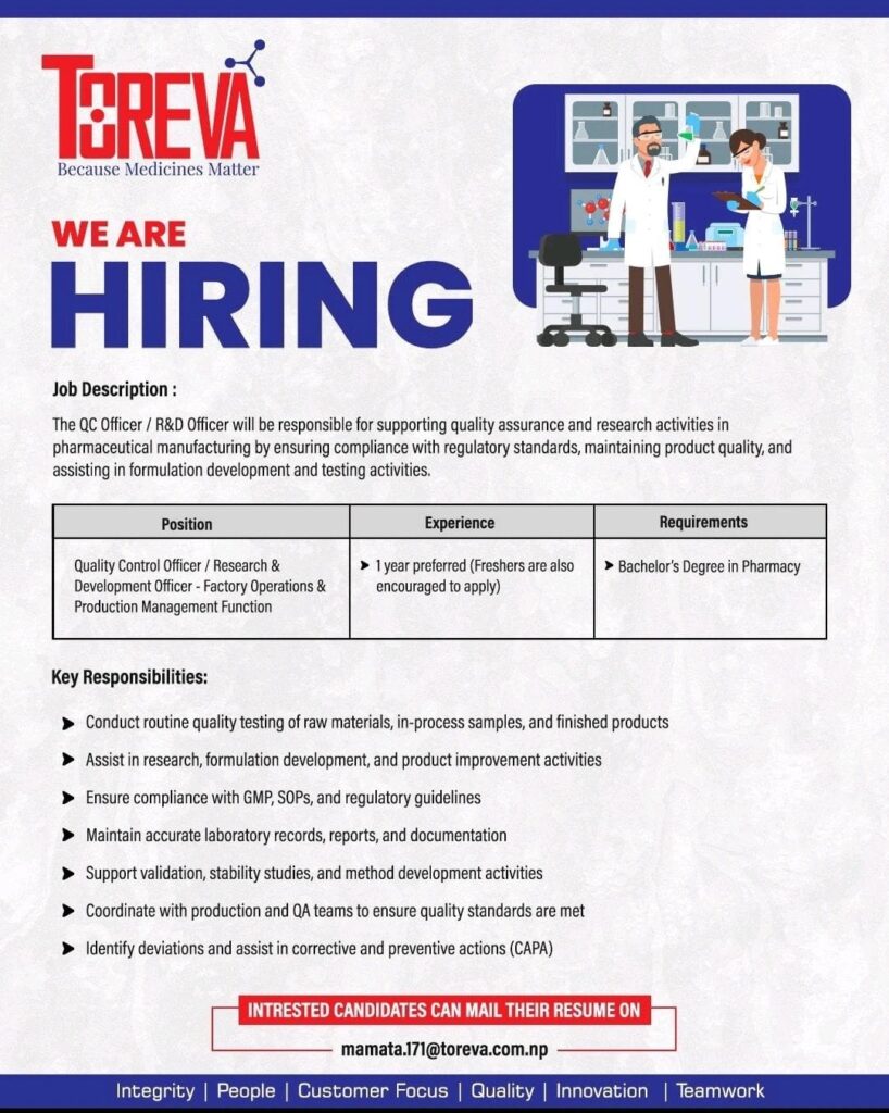 Toreva Pharma Job Vacancy 2026