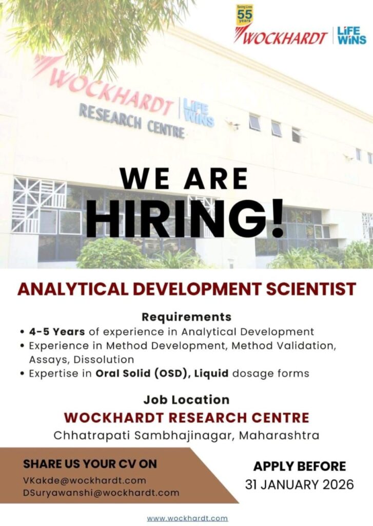 Wockhardt Analytical Development Scientist Job
