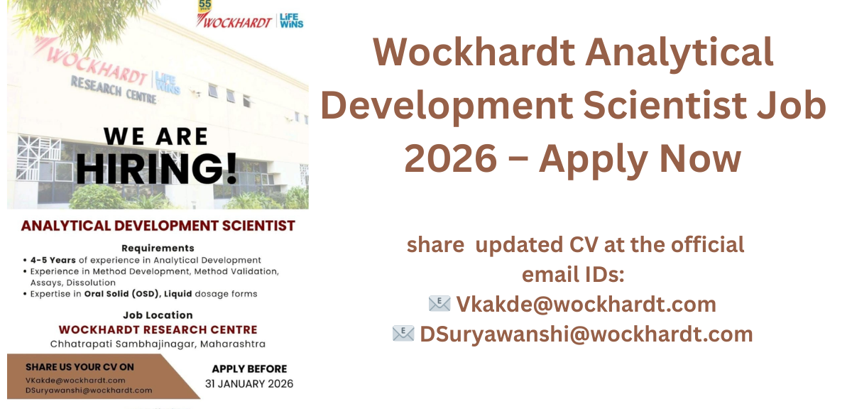 Wockhardt Analytical Development Scientist Job