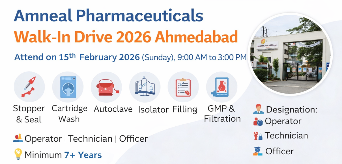 Amneal Pharmaceuticals Walk-In Drive 2026 Ahmedabad