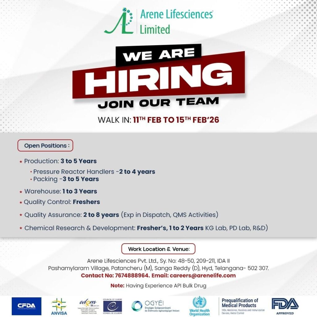 Arene Lifesciences Job Vacancy 2026