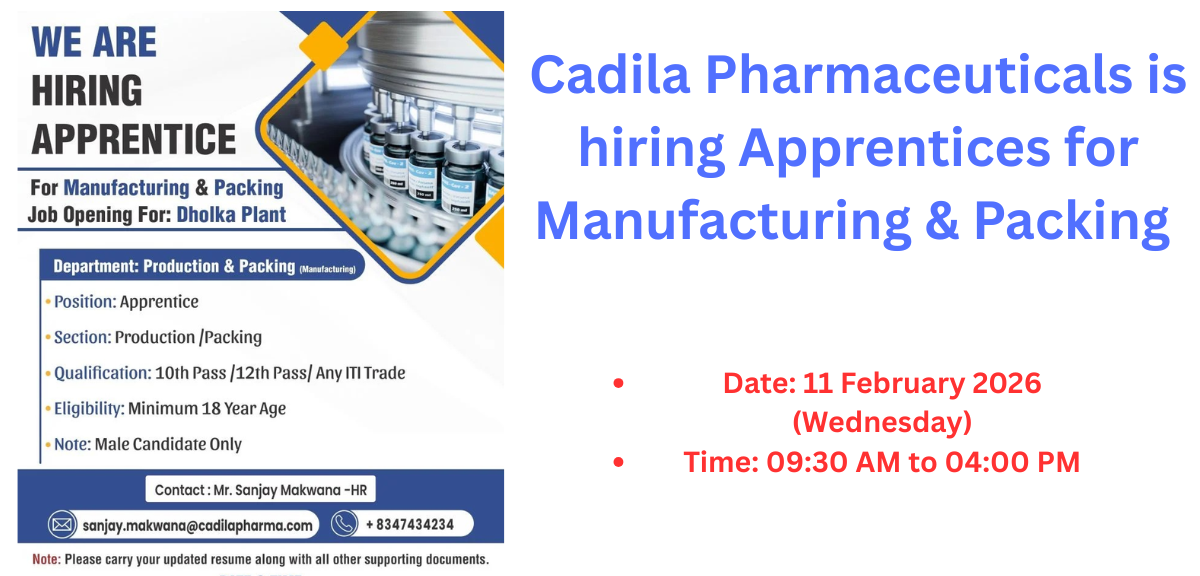 Cadila Pharma Apprentice Job 2026