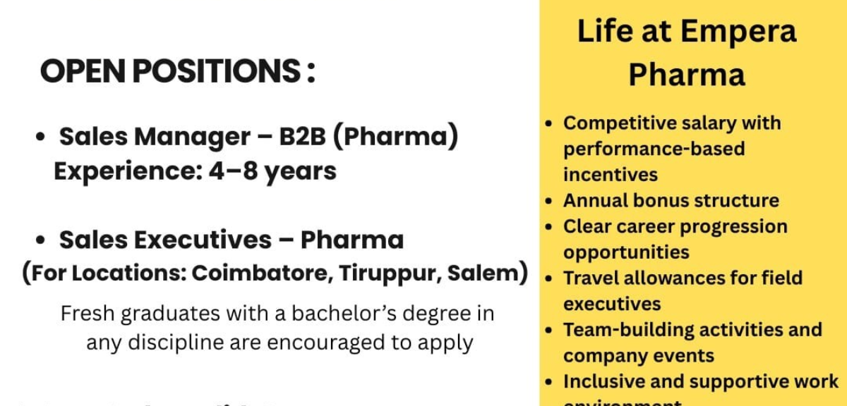 Empera Pharma Sales Job 2026