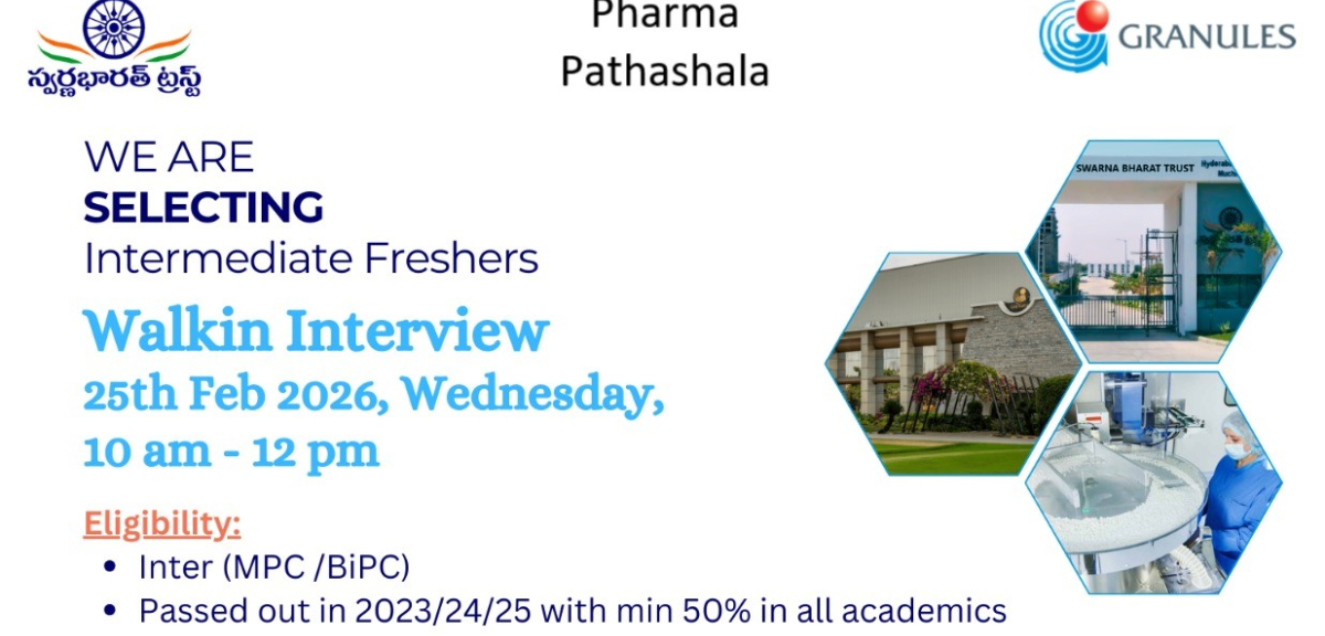 Granules India Walk In Interview 2026 for Intermediate Freshers