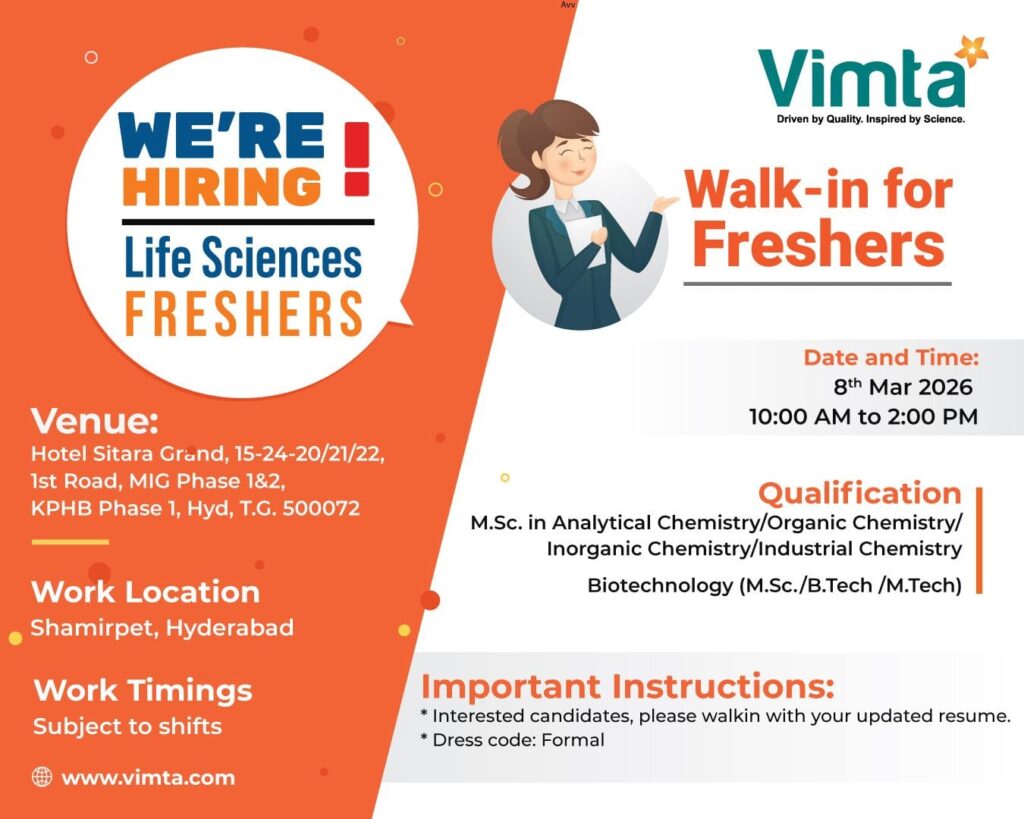 Life Sciences Freshers Walk-In Interview