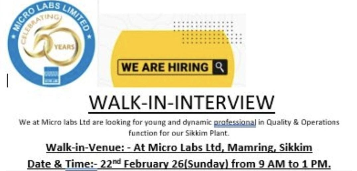 Micro Labs Walk-in Interview 2026