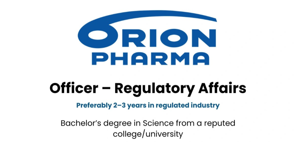 Orion Pharma Hiring Regulatory Affairs Officer