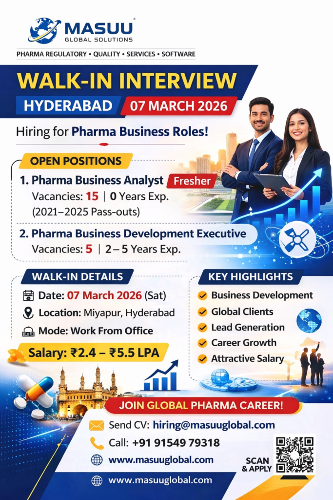 Pharma Business Analyst Fresher Job Vacanccy Hyderabad