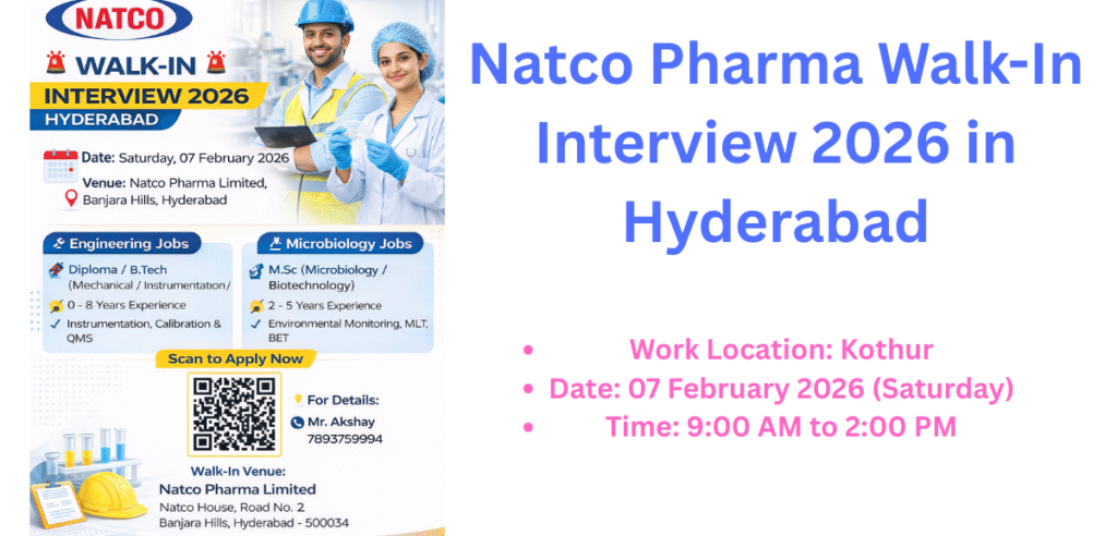 Pharma Walk-In Interview 2026 Hyderabad