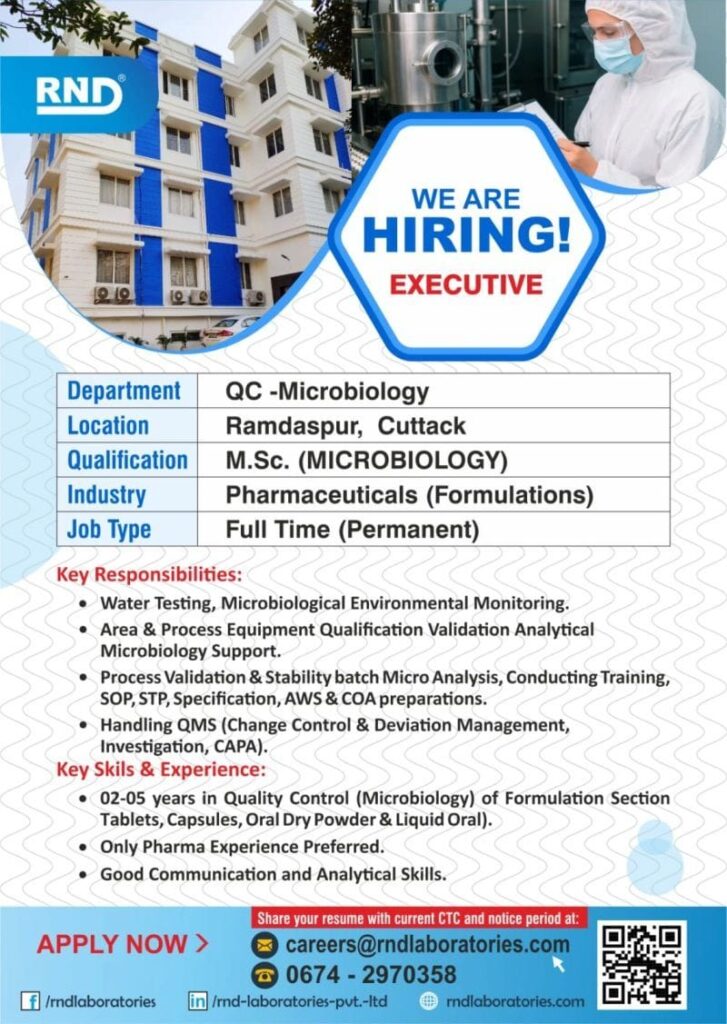 QC Microbiology Executive Job