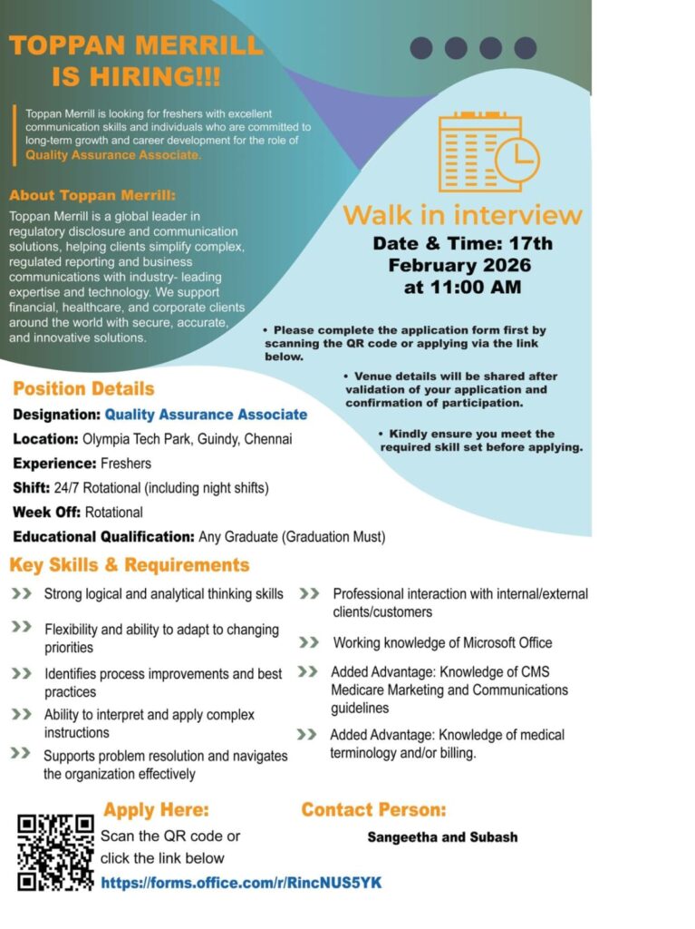 Quality Assurance Associate Fresher Jobs in Chennai