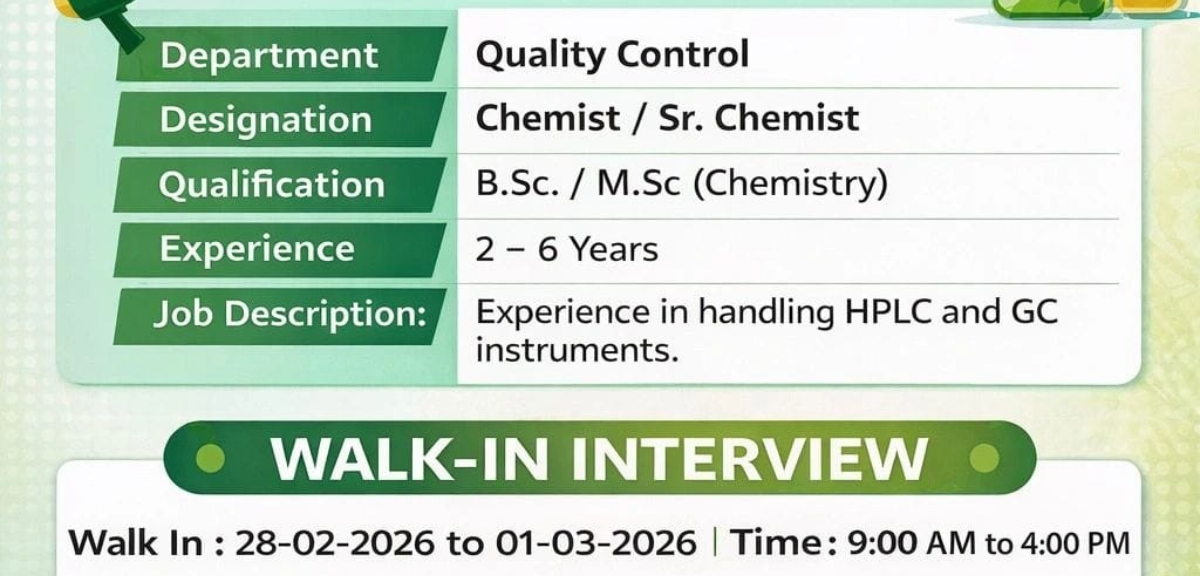 Quality Control Chemist Walk-In Interview