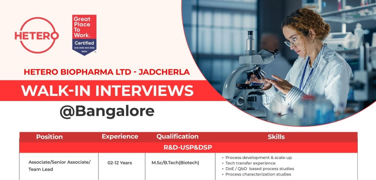 R & D Production Biopharma Jobs In Banglore