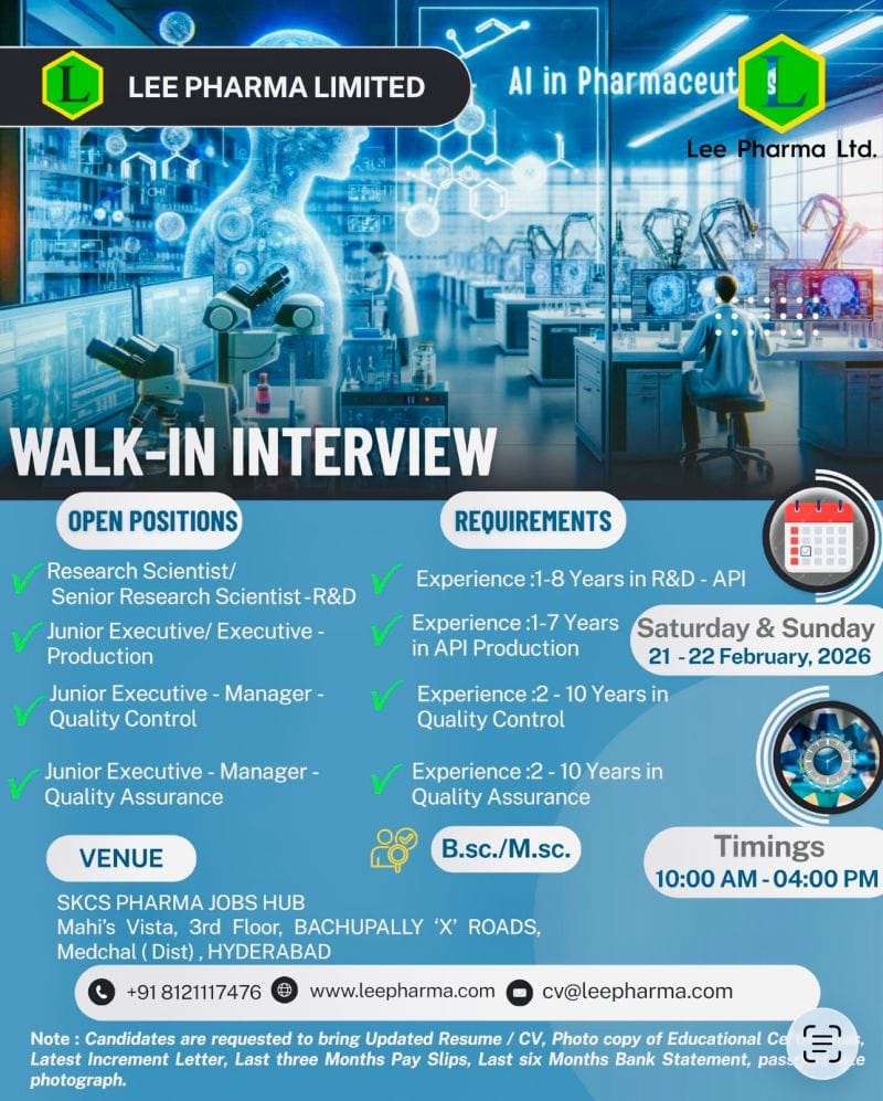 R&D Production QC & QA Jobs in Hyderabad