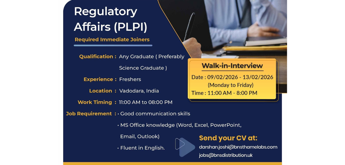 Regulatory Affairs Job in Vadodara
