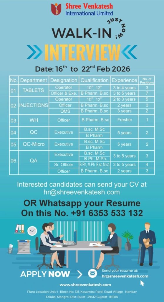 Shree Venkatesh Walk-in Interview 2026