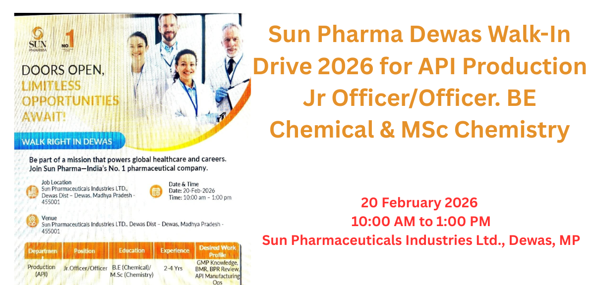 Sun Pharma Dewas Walk-In Drive 2026