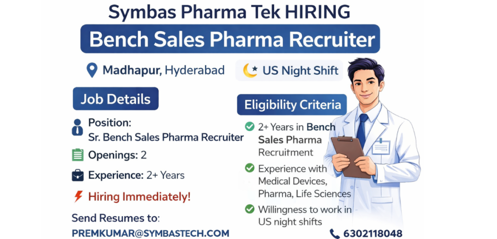 Symbas Pharma Tek Hiring Bench Sales Pharma Recruiter