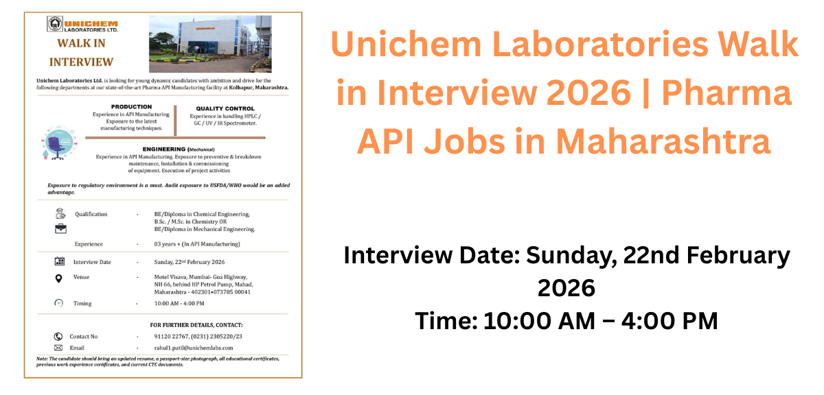 Unichem Laboratories Walk in Interview 2026