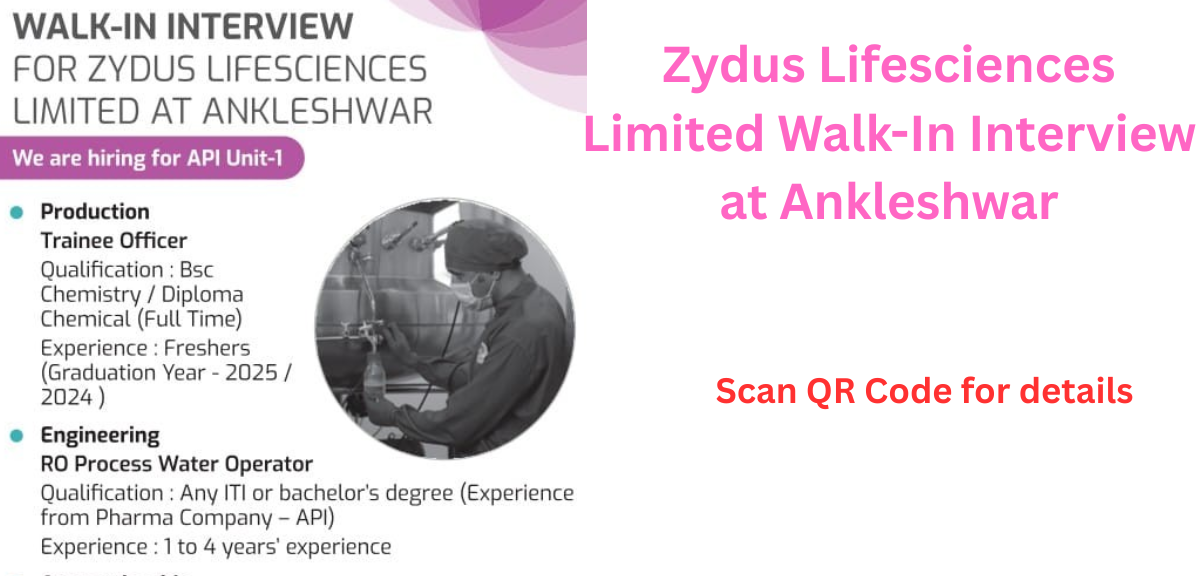 Zydus Lifesciences Limited Walk-In Interview at Ankleshwar