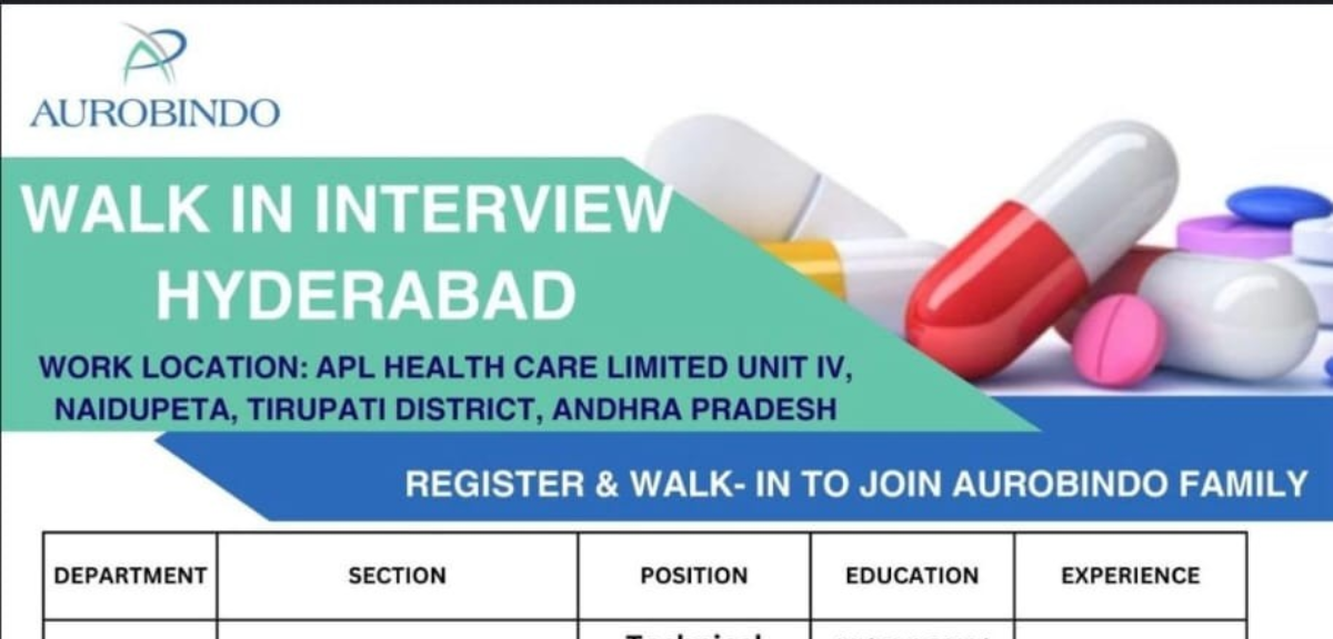 Aurobindo Walk in Interview Hyderabad 2026