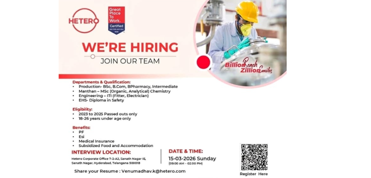 Hetero Pharma Walk-in Interview 2026 for Freshers