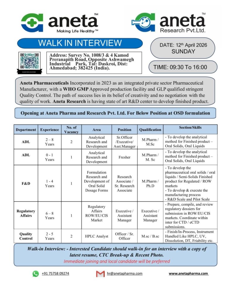 Ahmedabad Pharma Jobs Apply Now